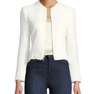 Theory White Spring Boucle Zip Front Flounce Jacket S